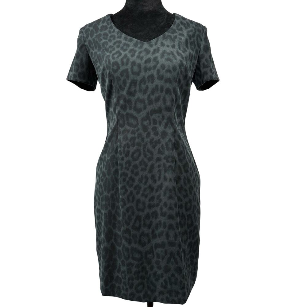 Women’s 2 Leopard Bodycon Dress Short Sleeve Gray Green No Label